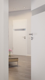 CloseUp-Milieuansicht von HÖRMANN Innentür Pure 1 Weißlack DesignLine mit Lichtausschnitt quer