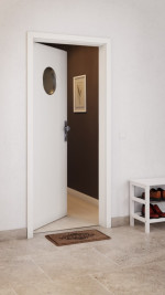 CloseUp-Milieuansicht von GARANT Wohnungseingangstür Authentic Bianco GCK08 mit Lichtausschnitt LA-12