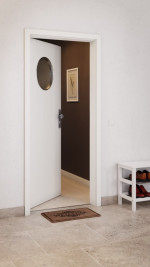 CloseUp-Milieuansicht von GARANT Wohnungseingangstür Authentic Bianco GCK08 mit Lichtausschnitt LA-13