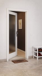 CloseUp-Milieuansicht von GARANT Wohnungseingangstür Weißlack 9016 CePaL mit Lichtausschnitt LA-3