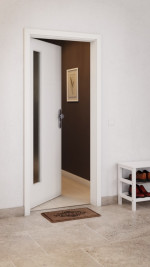 CloseUp-Milieuansicht von GARANT Wohnungseingangstür Quer Authentic Bianco CePaL mit Lichtausschnitt LA-4 bandseitig