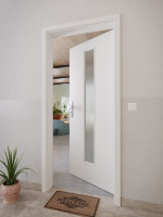 CloseUp-Milieuansicht von GARANT Wohnungseingangstür 0160-60 Silver Grey CePaL mit Lichtausschnitt LA-4 mittig
