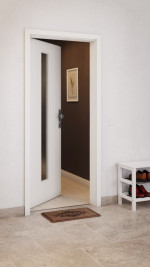 CloseUp-Milieuansicht von GARANT Wohnungseingangstür Authentic Bianco GCK08 mit Lichtausschnitt LA-4 mittig