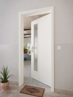 CloseUp-Milieuansicht von GARANT Wohnungseingangstür 0135-60 Rain Resopal mit Lichtausschnitt LA-4 schlossseitig