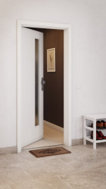 CloseUp-Milieuansicht von GARANT Wohnungseingangstür Quer Authentic Bianco CePaL mit Lichtausschnitt LA-4 schlossseitig