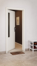 CloseUp-Milieuansicht von GARANT Wohnungseingangstür 9417-60 Snow White CePaL mit Lichtausschnitt LA-5 bandseitig