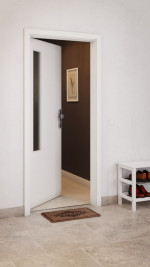 CloseUp-Milieuansicht von GARANT Wohnungseingangstür Quer Authentic Bianco CePaL mit Lichtausschnitt LA-5 bandseitig