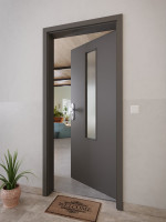 CloseUp-Milieuansicht von GARANT Wohnungseingangstür 10622-60 Ebony CePaL mit Lichtausschnitt LA-5 mittig