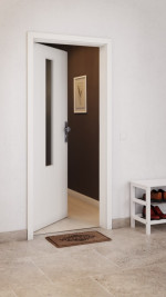 CloseUp-Milieuansicht von GARANT Wohnungseingangstür Authentic Bianco GCK08 mit Lichtausschnitt LA-5 mittig