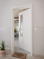 CloseUp-Milieuansicht von GARANT Wohnungseingangstür 0160-60 Silver Grey CePaL mit Lichtausschnitt LA-5 schlossseitig