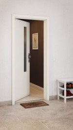 CloseUp-Milieuansicht von GARANT Wohnungseingangstür 9417-60 Snow White CePaL mit Lichtausschnitt LA-5 schlossseitig