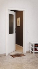 CloseUp-Milieuansicht von GARANT Wohnungseingangstür Authentic Bianco CePaL mit Lichtausschnitt LA-6
