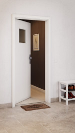 CloseUp-Milieuansicht von GARANT Wohnungseingangstür Quer Authentic Bianco CePaL mit Lichtausschnitt LA-8