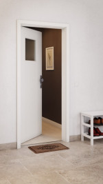 CloseUp-Milieuansicht von GARANT Wohnungseingangstür Authentic Bianco GCK08 mit Lichtausschnitt LA-9