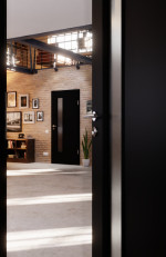 Detail-Milieuansicht von Schwarz RAL 9005 LA 24 schlossseitig Mattlack Basic Innentür - Huga