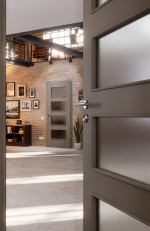 CloseUp-Milieuansicht von Hygge Grau RAL 7037 LA 9 Mattlack Basic Innentür - Huga