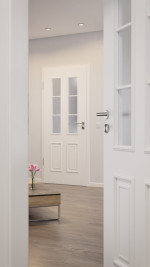 CloseUp-Milieuansicht von HUGA Innentür Landhaus 4 Weißlack Classic mit Lichtausschnitt LA Sprosse 1/3