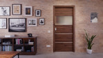 Front-Milieuansicht der in der Wand laufenden HÖRMANN Schiebetür Pure 2 Alpineiche quer Duradecor DesignLine mit Lichtausschnitt quer mit Lisene Steel 80