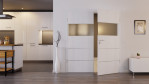 Front-Milieuansicht von HÖRMANN Doppelflügeltür Pure 2 Eiche Weiß Duradecor DesignLine mit Lichtausschnitt quer mit Lisene Steel 80 mit Zarge