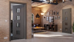Main-Milieuansicht von Huga Innentür Hygge grau RAL 7037 Duradecor Basic mit Lichtausschnitt LA 14