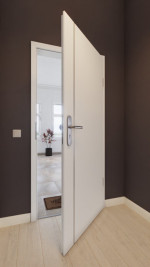 Front-Milieuansicht von GARANT Wohnungseingangstür Aura 850 Matt Weißlack 9016 G-TEC