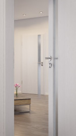 CloseUp-Milieuansicht von HÖRMANN Innentür Pure 1 Eiche Weiß Duradecor DesignLine mit Lichtausschnitt Schlossseite