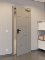 CloseUp-Milieuansicht von GARANT Rauchschutztür Aura 830 Matt Staubgrau 7037 G-TEC