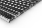Schräge Detailansicht von Aluprofilmatte KLASSIK Rips T01PP schwarz / Minibürste MB01 schwarz - Entrada