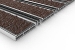 Schräge Detailansicht von Aluprofilmatte ROYAL Rips T08PP braun / Minibürste MB01 schwarz - Entrada