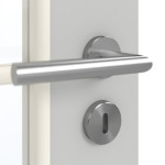 Detailansicht der Oberfläche von GARANT Doppelflügeltür inkl. Zarge D92-60 Dove Grey Resopal mit Lichtausschnitt LA-2 Sprosse SP0