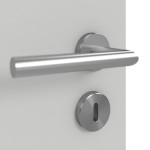 Detailansicht der Oberfläche von GARANT Doppelflügeltür inkl. Zarge D92-60 Dove Grey Resopal mit Lichtausschnitt LA-4 bandseitig Sprosse SP10