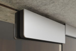Detailansicht von Ufficio Motiv matt Glaspendeltür mit zwei festen Seitenteilen DORMA Mundus BTS Variante 3 - Erkelenz