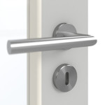 Detailansicht der Oberfläche von GARANT Schallschutztür D92-60 Dove Grey Resopal mit Lichtausschnitt LA-3