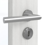 Detailansicht der Oberfläche von GARANT Schallschutztür Authentic Grigio GCK08 mit Lichtausschnitt LA-4 schlossseitig
