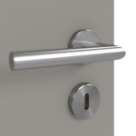 Detailansicht der Oberfläche von GARANT Schallschutztür U12115SD Platingrau GHK08 mit Lichtausschnitt LA-5 mittig