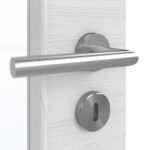Detailansicht der Oberfläche von GARANT Schallschutztür Quer Authentic Grigio GCK08 mit Lichtausschnitt LA-5 schlossseitig