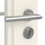 Detailansicht der Oberfläche von GARANT Doppelflügeltür Amrum Weißlack mit Lichtausschnitt ASL2 mit Zarge