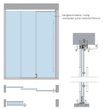 Skizze von Amara Motiv klar 2-flg. Glasschiebetür voreinander auf ein Seitenteil fahrend DORMA MUTO Teleskop Variante 2 - Erkelenz