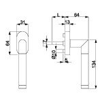 Technische Zeichnung von SÜDMETALL Fenstergriff Royal Chrom/Edelstahl-sat.