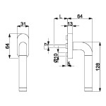 Technische Zeichnung von SÜDMETALL Fenstergriff Sybille Chrom/Edelstahl-sat.