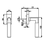 Technische Zeichnung von SÜDMETALL Fenstergriff Alaska Square Chrom-pol.