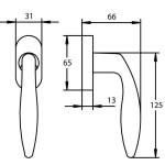 Technische Zeichnung von SÜDMETALL Fenstergriff Arena Aluminium F1 perl