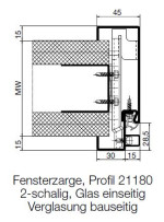 Technische Zeichnung von Stahl-Fensterzarge Profil 21180 für Ständerwerk einseitig verglast - Hörmann