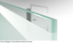 Beispiel Glasart ESG-ExtraWeiß klar mit mattiertem Streifen für Bukarest Motiv matt 2-flg. Glaspendeltür mit Oberlicht DORMA Tensor Variante 2 - Erkelenz