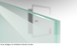 Beispiel Glasart ESG-SoftWeiß klar mit mattiertem Streifen für Atessa Motiv matt 2-flg. Glasschiebetür voreinander auf ein Seitenteil fahrend DORMA MUTO Teleskop Variante 2 - Erkelenz