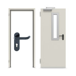 Komplettset-Ansicht von Innentür-Set Stahl mit Feuerschutzfunktion T90-1 FSA-62 mit Rechteckverglasung Ausschnitt 1 inkl. Blockzarge - Teckentrup
