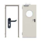 Komplettset-Ansicht von Innentür-Set Stahl mit Feuerschutzfunktion T90-1 FSA-62 mit Rundverglasung inkl. Blockzarge - Teckentrup