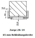 Technische Zeichnung von Zarge für Brandschutztüren Weißlack RAL 9010 Premium ZA-14 mit eckiger Kante
