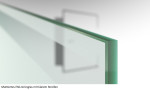 Mattiertes Grünglas mit klarem Streifen beispielhaft für Grano Mattierung Glastür mit Motiv klar - Erkelenz