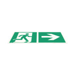 Schrägansicht von Hinweisschild Rettungsweg Pfeil rechts Selbstklebefolie langnachleuchtend - Interio